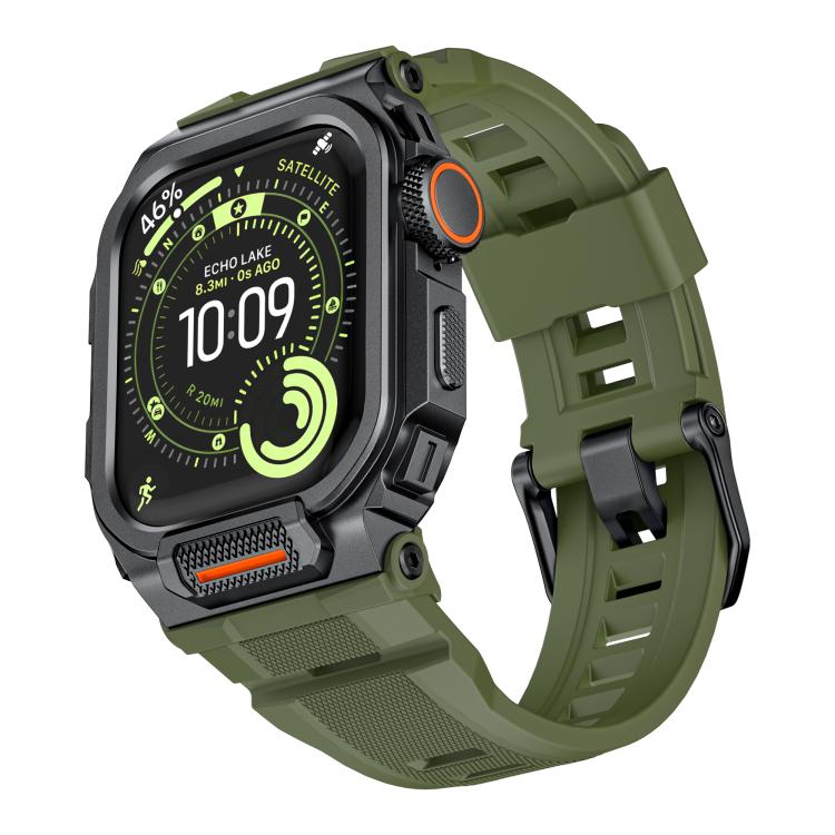 Bracelet de montre en silicone intégré avec couvercle en alliage de zinc vibrant, pour Apple Watch Series 11 / 10 46 mm