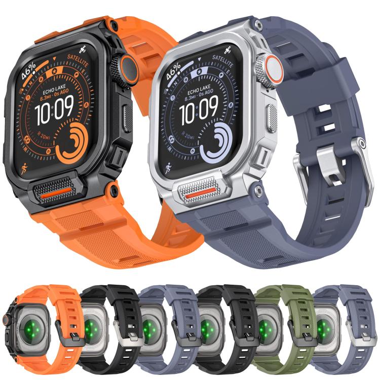 Bracelet de montre en silicone intégré avec couvercle en alliage de zinc vibrant, pour Apple Watch Series 11 / 10 46 mm