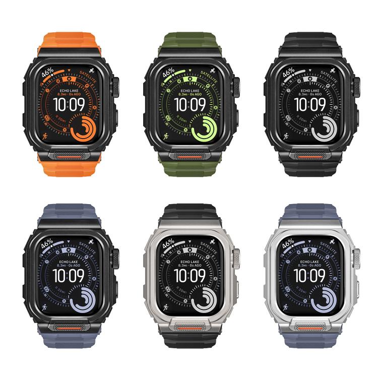 Bracelet de montre en silicone intégré avec couvercle en alliage de zinc vibrant, pour Apple Watch Series 11 / 10 46 mm