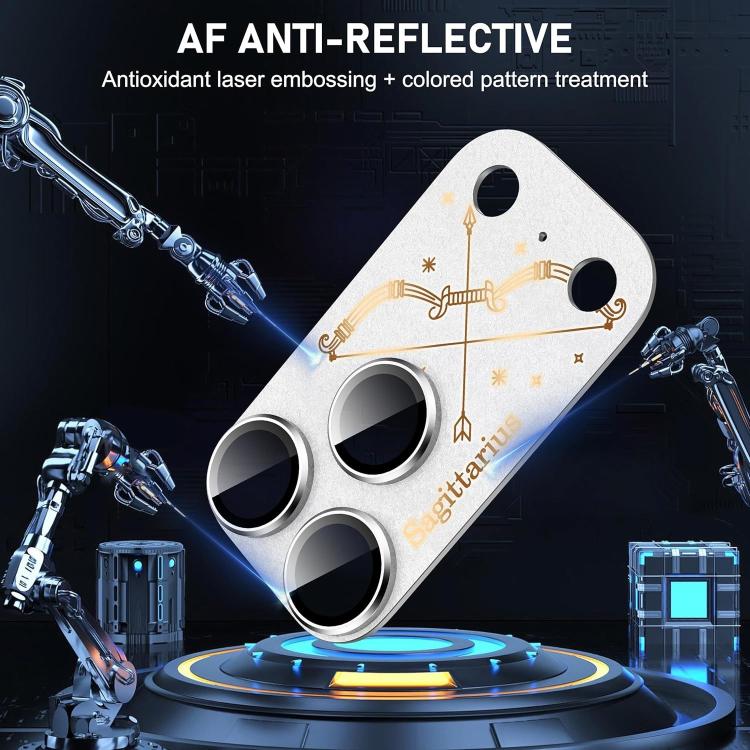 Pour iPhone 17 Pro Max Douze Constellations Armure Intégrée Entièrement Couvrante Film d'Objectif d'Appareil Photo en Métal Givré, Bélier, Vierge, Taureau, Cancer, Capricorne, Sagittaire, Lion, Poissons, Gémeaux, Verseau, Balance, Scorpion
