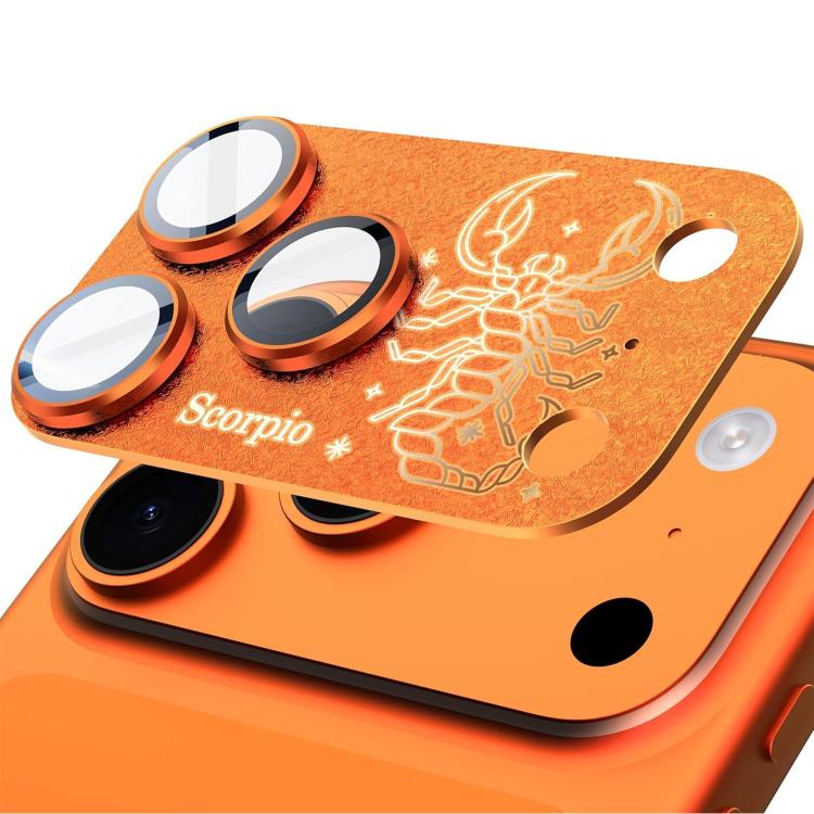 Pour iPhone 17 Pro Max Douze Constellations Armure Intégrée Entièrement Couvrante Film d'Objectif d'Appareil Photo en Métal Givré, Bélier, Vierge, Taureau, Cancer, Capricorne, Sagittaire, Lion, Poissons, Gémeaux, Verseau, Balance, Scorpion