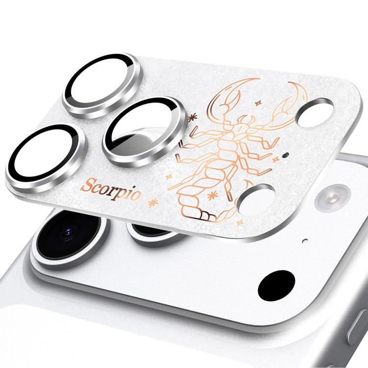 Pour iPhone 17 Pro Douze Constellations Armure Intégrée Entièrement Couvrante Film d'Objectif d'Appareil Photo en Métal Givré, Scorpion, Balance, Verseau, Gémeaux, Poissons, Lion, Sagittaire, Capricorne, Cancer, Taureau, Vierge, Bélier