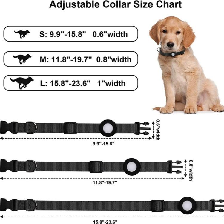 Pour collier pour animaux de compagnie en nylon pour chat et chien AirTag 2e génération / AirTag 1re génération, S 1,5 x 28 x 39cm, M 2,0 x 34 x 49cm, L 2,5 x 42 x 60cm