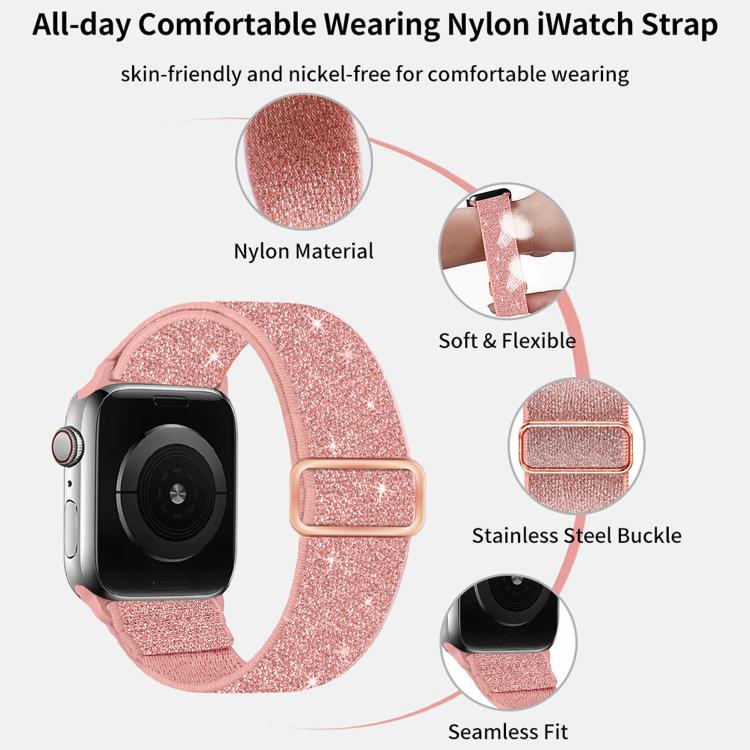 Bracelet de montre en nylon élastique pailleté, pour Apple Watch 49 mm / 46 mm / 45 mm / 44 mm, pour Apple Watch 42 mm / 41 mm / 40 mm / 38 mm