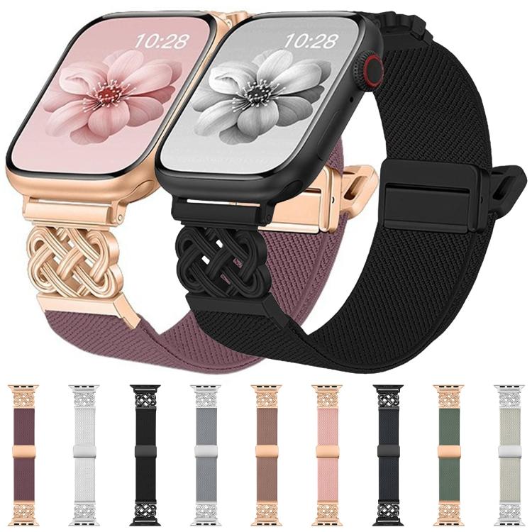 Bracelet de montre en nylon sergé extensible avec boucle magnétique nœud chinois, pour Apple Watch 49mm / 46mm / 45mm / 44mm, pour Apple Watch 42mm / 41mm / 40mm / 38mm