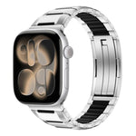 Bracelet de montre en acier inoxydable incrusté de caoutchouc multi-facettes, pour Apple Watch 46mm / 49mm / 45mm / 44mm, pour Apple Watch 42mm / 41mm / 40mm / 38mm
