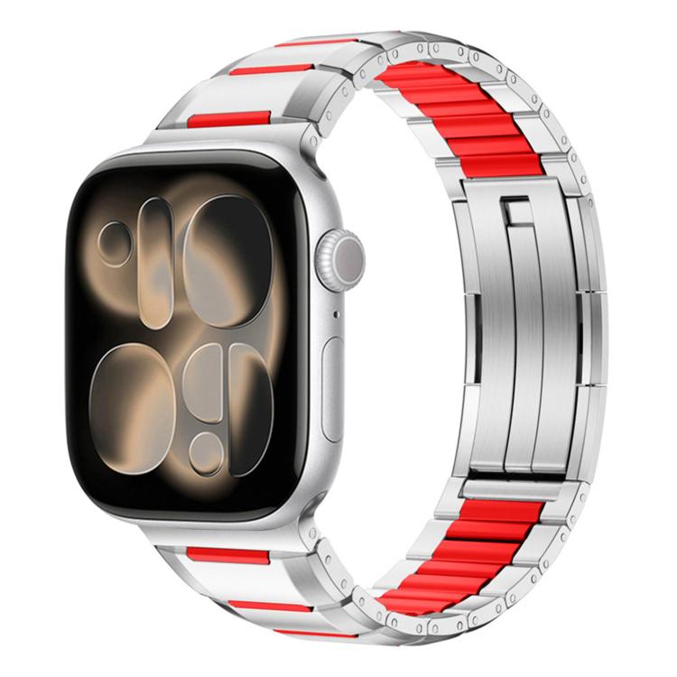 Bracelet de montre en acier inoxydable incrusté de caoutchouc multi-facettes, pour Apple Watch 46mm / 49mm / 45mm / 44mm, pour Apple Watch 42mm / 41mm / 40mm / 38mm