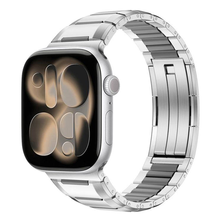 Bracelet de montre en acier inoxydable incrusté de caoutchouc multi-facettes, pour Apple Watch 46mm / 49mm / 45mm / 44mm, pour Apple Watch 42mm / 41mm / 40mm / 38mm