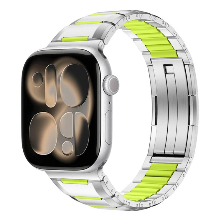 Bracelet de montre en acier inoxydable incrusté de caoutchouc multi-facettes, pour Apple Watch 46mm / 49mm / 45mm / 44mm, pour Apple Watch 42mm / 41mm / 40mm / 38mm