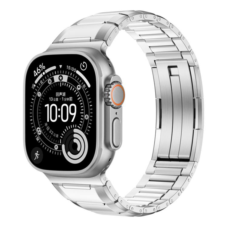 Bracelet de montre en acier inoxydable incrusté de caoutchouc multi-facettes, pour Apple Watch 46mm / 49mm / 45mm / 44mm, pour Apple Watch 42mm / 41mm / 40mm / 38mm