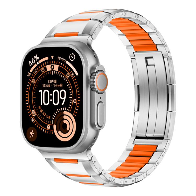 Bracelet de montre en acier inoxydable incrusté de caoutchouc multi-facettes, pour Apple Watch 46mm / 49mm / 45mm / 44mm, pour Apple Watch 42mm / 41mm / 40mm / 38mm