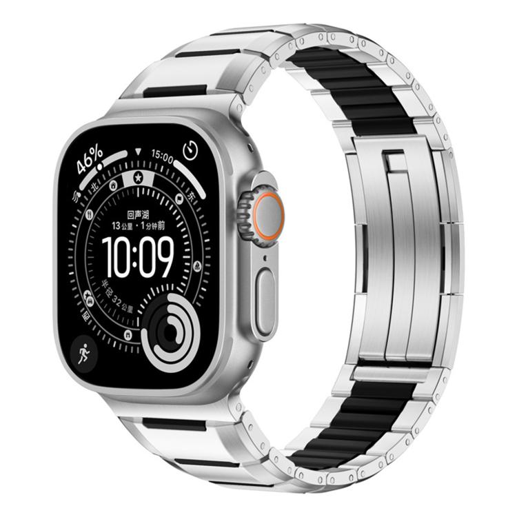 Bracelet de montre en acier inoxydable incrusté de caoutchouc multi-facettes, pour Apple Watch 46mm / 49mm / 45mm / 44mm, pour Apple Watch 42mm / 41mm / 40mm / 38mm