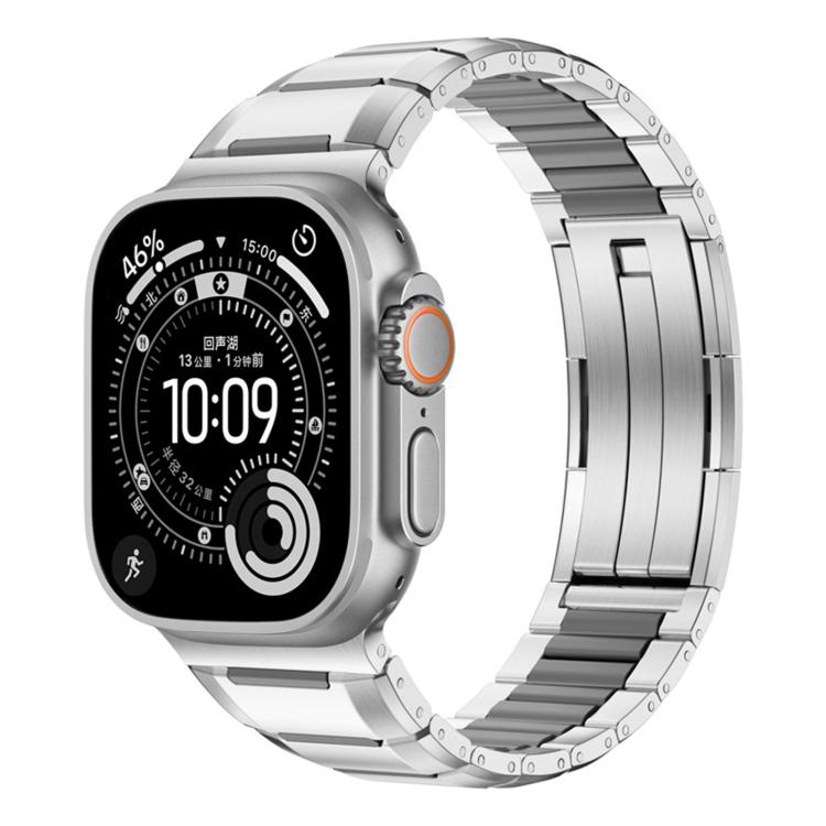 Bracelet de montre en acier inoxydable incrusté de caoutchouc multi-facettes, pour Apple Watch 46mm / 49mm / 45mm / 44mm, pour Apple Watch 42mm / 41mm / 40mm / 38mm