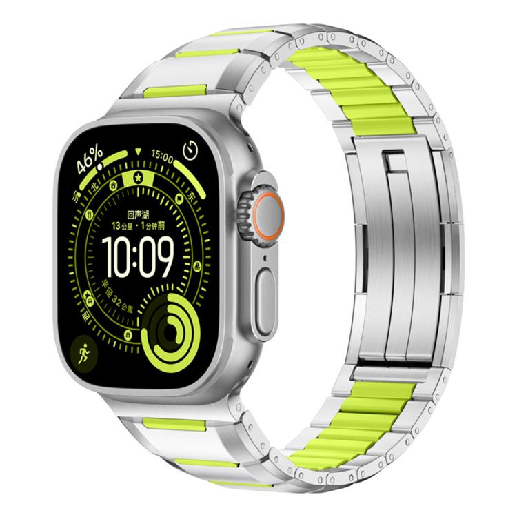 Bracelet de montre en acier inoxydable incrusté de caoutchouc multi-facettes, pour Apple Watch 46mm / 49mm / 45mm / 44mm, pour Apple Watch 42mm / 41mm / 40mm / 38mm
