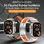 Bracelet de montre en acier inoxydable incrusté de caoutchouc multi-facettes, pour Apple Watch 46mm / 49mm / 45mm / 44mm, pour Apple Watch 42mm / 41mm / 40mm / 38mm