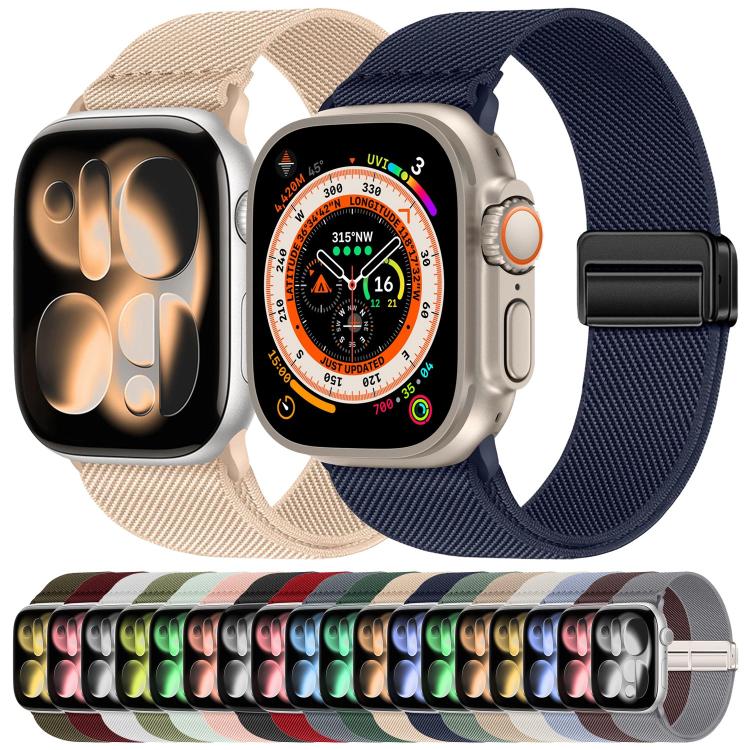 Bracelet de montre en nylon élastique à double boucle magnétique, pour Apple Watch 49mm / 46mm / 45mm / 44mm, pour Apple Watch 42mm / 41mm / 40mm / 38mm