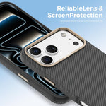Mocome Coque de téléphone antichoc magnétique texturée en fibre de carbone Kevlar, Pour iPhone 17 Pro Max