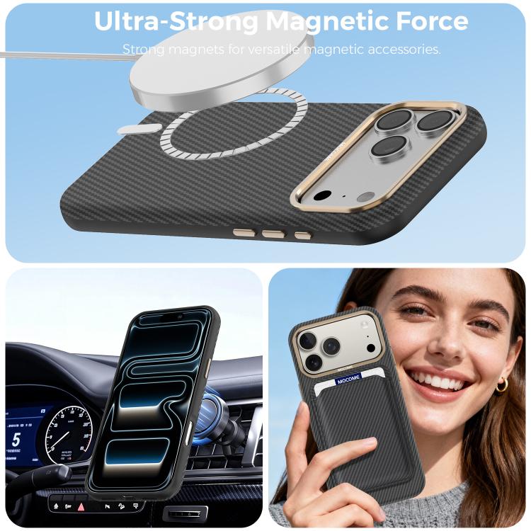 Mocome Coque de téléphone antichoc magnétique texturée en fibre de carbone Kevlar, Pour iPhone 17 Pro Max