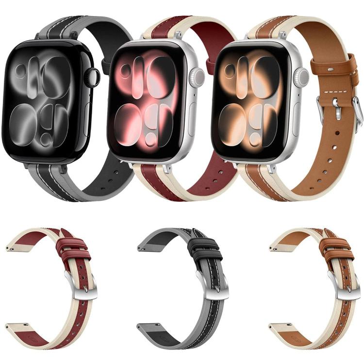 Bracelet de Montre en Cuir Véritable avec Surpiqûres Composites, Pour Apple Watch 46mm / 49mm / 45mm / 44mm, Pour Apple Watch 42mm / 41mm / 40mm / 38mm