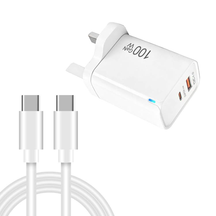 Chargeur USB PD47 GaN 100W PD Type-C + QC3.0 avec câble de données Type-C vers Type-C, prise britannique