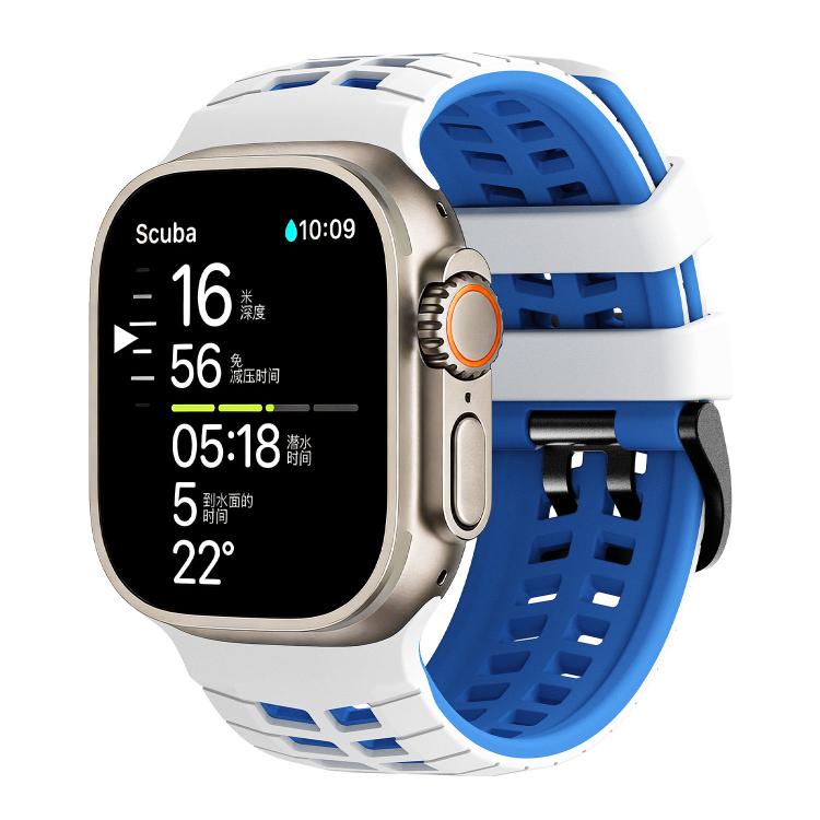 Bracelet de montre en silicone texturé à double trou et deux couleurs, pour Apple Watch 49mm / 46mm / 45mm / 44mm