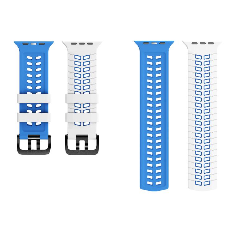 Bracelet de montre en silicone texturé à double trou et deux couleurs, pour Apple Watch 49mm / 46mm / 45mm / 44mm