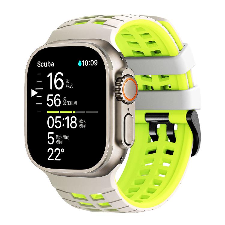 Bracelet de montre en silicone texturé à double trou et deux couleurs, pour Apple Watch 49mm / 46mm / 45mm / 44mm