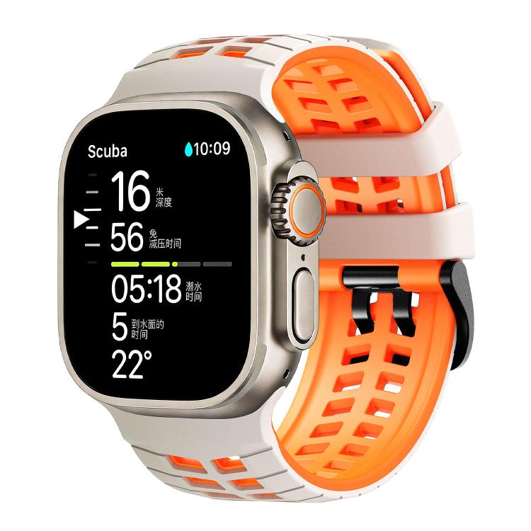 Bracelet de montre en silicone texturé à double trou et deux couleurs, pour Apple Watch 49mm / 46mm / 45mm / 44mm