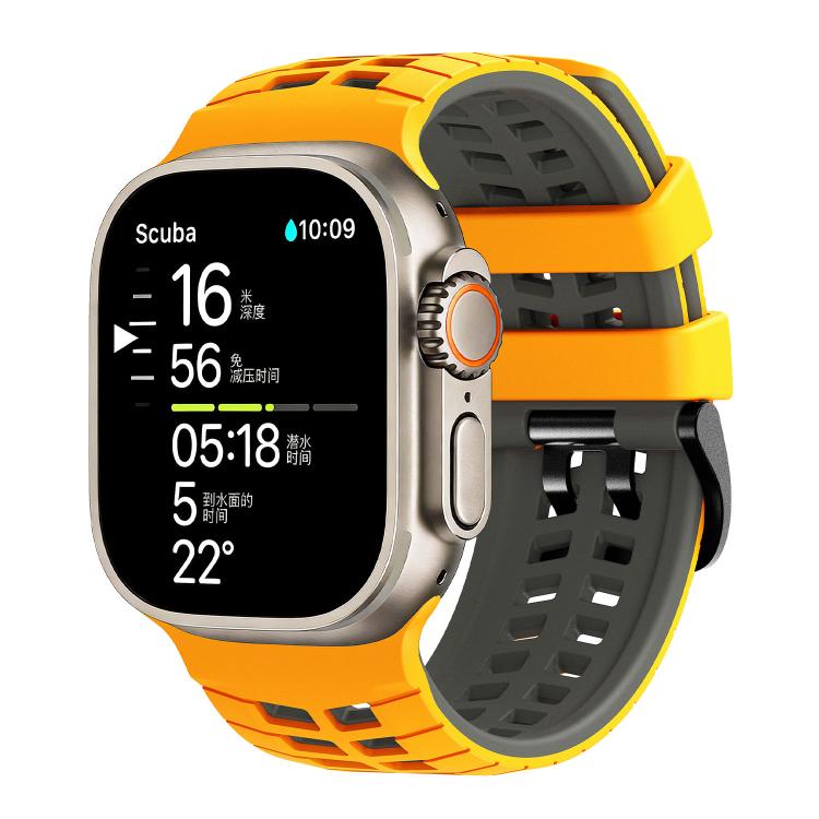 Bracelet de montre en silicone texturé à double trou et deux couleurs, pour Apple Watch 49mm / 46mm / 45mm / 44mm