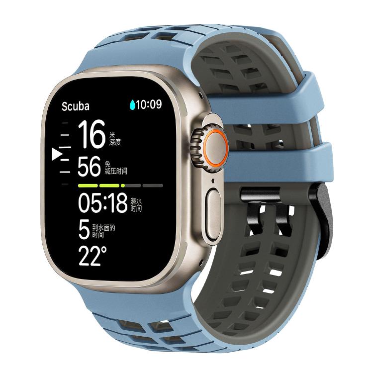 Bracelet de montre en silicone texturé à double trou et deux couleurs, pour Apple Watch 49mm / 46mm / 45mm / 44mm