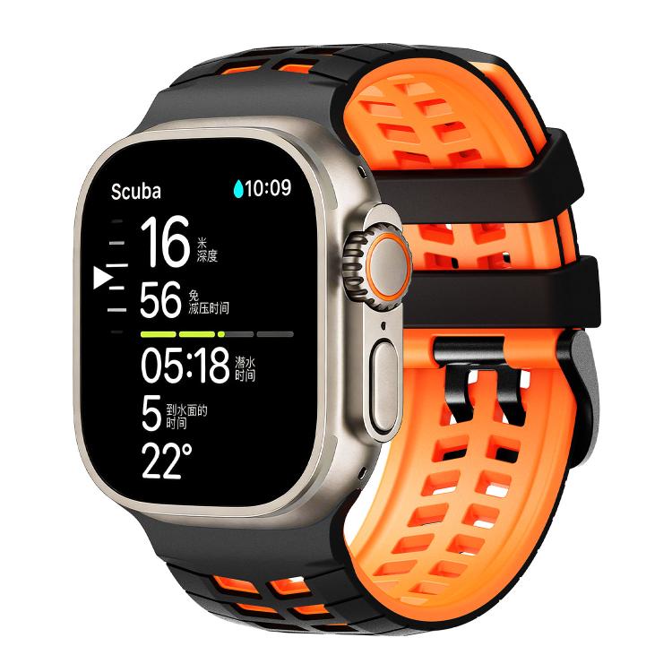 Bracelet de montre en silicone texturé à double trou et deux couleurs, pour Apple Watch 49mm / 46mm / 45mm / 44mm