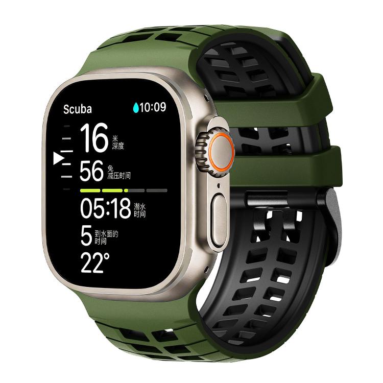 Bracelet de montre en silicone texturé à double trou et deux couleurs, pour Apple Watch 49mm / 46mm / 45mm / 44mm