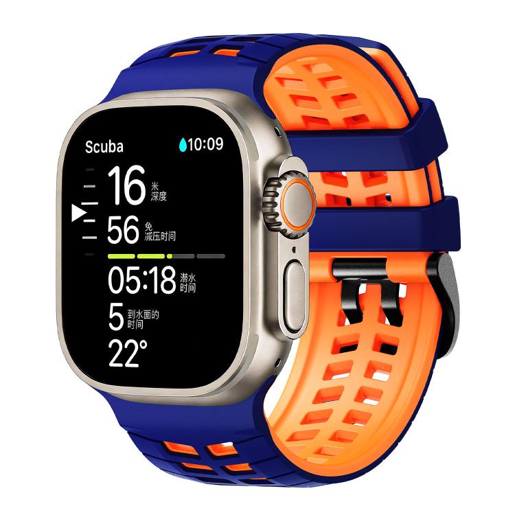 Bracelet de montre en silicone texturé à double trou et deux couleurs, pour Apple Watch 49mm / 46mm / 45mm / 44mm