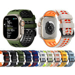 Bracelet de montre en silicone texturé à double trou et deux couleurs, pour Apple Watch 49mm / 46mm / 45mm / 44mm