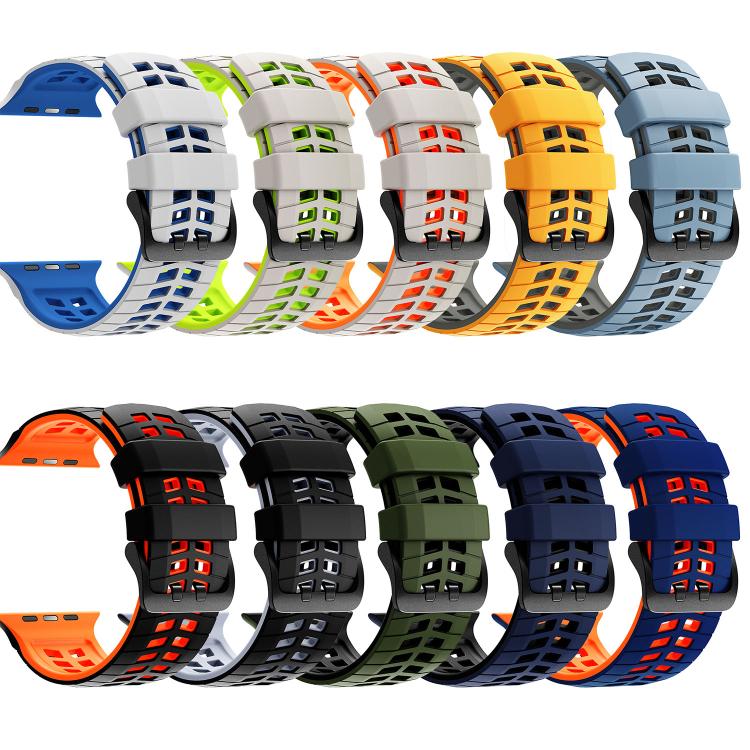 Bracelet de montre en silicone texturé à double trou et deux couleurs, pour Apple Watch 49mm / 46mm / 45mm / 44mm