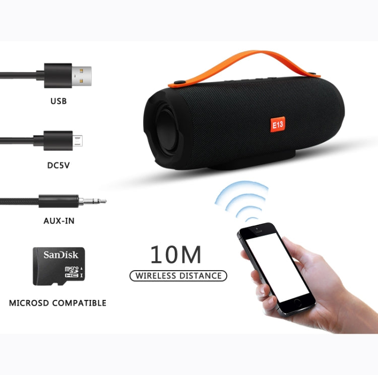 E13 Mini Enceinte Portable Sans Fil Bluetooth Stéréo Mains Libres Radio Musique Subwoofer Colonne Haut-parleurs avec TF FM, ROUGE, BLEU, NOIR