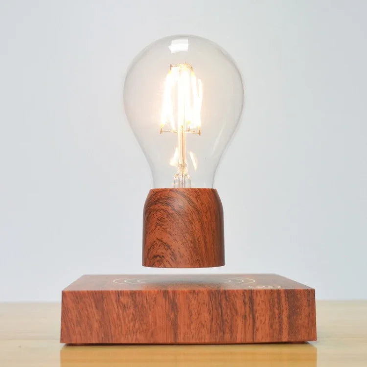 Lampe de décoration d'intérieur LED rétro à ampoule flottante magnétique avec socle couleur bois