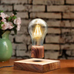 Lampe de décoration d'intérieur LED rétro à ampoule flottante magnétique avec socle couleur bois