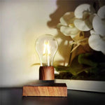 Lampe de décoration d'intérieur LED rétro à ampoule flottante magnétique avec socle couleur bois