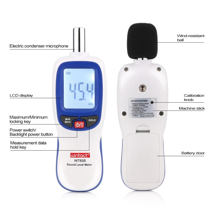 Sonmètre numérique WT85B, testeur de bruit environnemental, compteur de décibels, WT85B blanc, WT85B noir