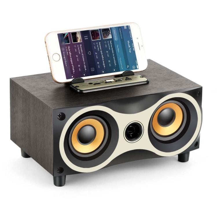 Enceinte sans fil portable en bois X6 avec caisson de basses Stéréo Bluetooth Radio FM de bureau, bois noir