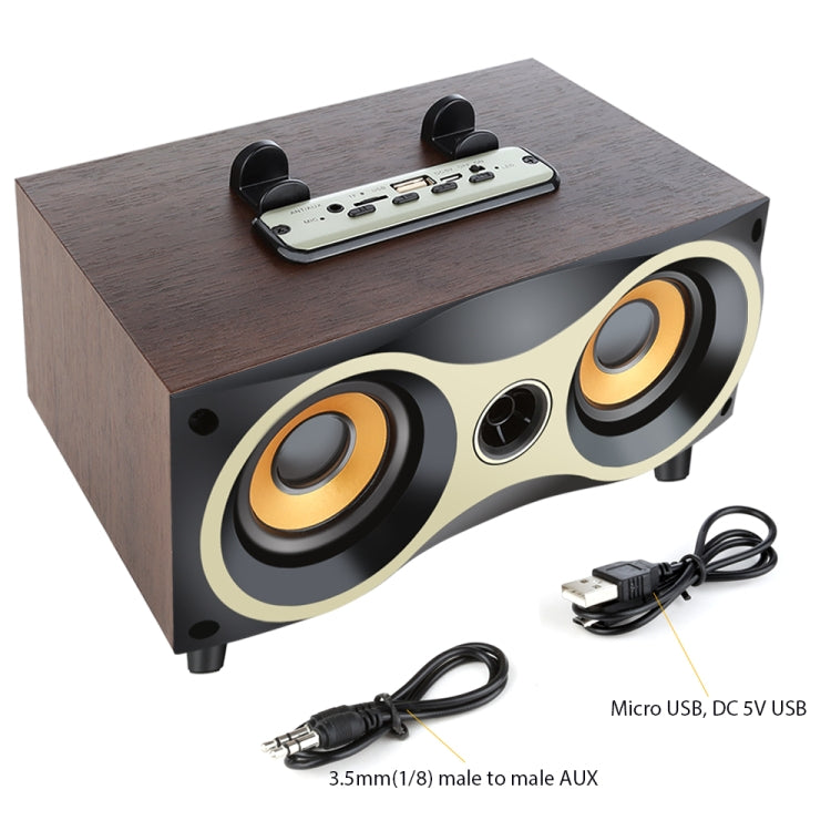 Enceinte sans fil portable en bois X6 avec caisson de basses Stéréo Bluetooth Radio FM de bureau, bois noir