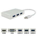 Adaptateur hub USB C vers HDMI VGA USB 5 en 1 convertisseur USB 3.1 pour ordinateur portable MacBook, ChromeBook Pixel, Huawei MateBook, HDMI+VGA+3xUSB3.0 vers Type-C