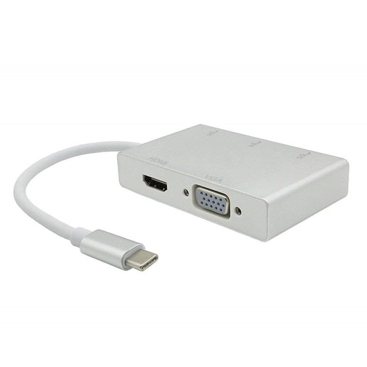 Adaptateur hub USB C vers HDMI VGA USB 5 en 1 convertisseur USB 3.1 pour ordinateur portable MacBook, ChromeBook Pixel, Huawei MateBook, HDMI+VGA+3xUSB3.0 vers Type-C