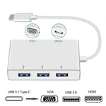 Adaptateur hub USB C vers HDMI VGA USB 5 en 1 convertisseur USB 3.1 pour ordinateur portable MacBook, ChromeBook Pixel, Huawei MateBook, HDMI+VGA+3xUSB3.0 vers Type-C