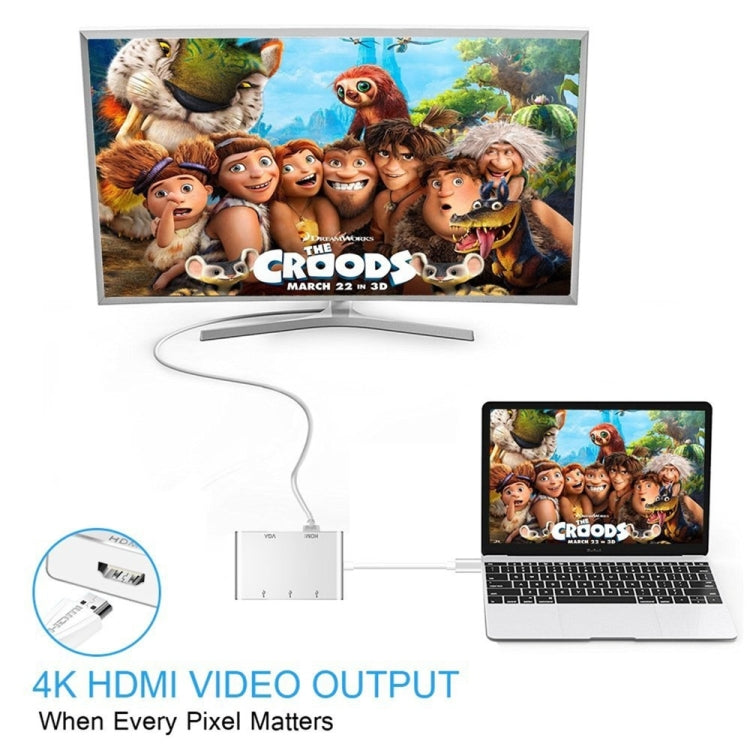 Adaptateur hub USB C vers HDMI VGA USB 5 en 1 convertisseur USB 3.1 pour ordinateur portable MacBook, ChromeBook Pixel, Huawei MateBook, HDMI+VGA+3xUSB3.0 vers Type-C