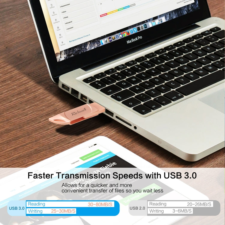 Clé USB Richwell DXZ65 32 Go 3-en-1 Micro USB + 8 broches + USB 3.0 Compatible iPhone et iOS
