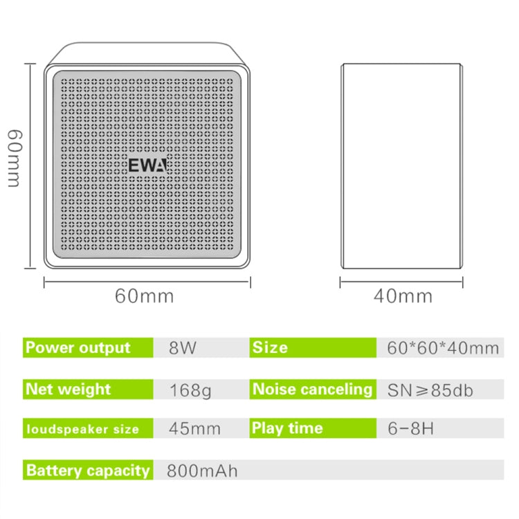 EWA A105 Enceinte Bluetooth Haute Fidélité, Petite Taille, Basses Puissantes, Technologie Bluetooth TWS, Prise en Charge TF