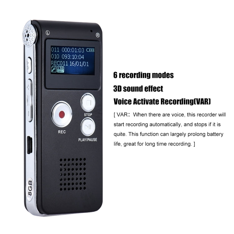 SK-012 Enregistreur vocal 8GB USB Dictaphone professionnel Audio numérique avec lecteur WAV MP3 Fonction d'enregistrement, SK-012 8GB