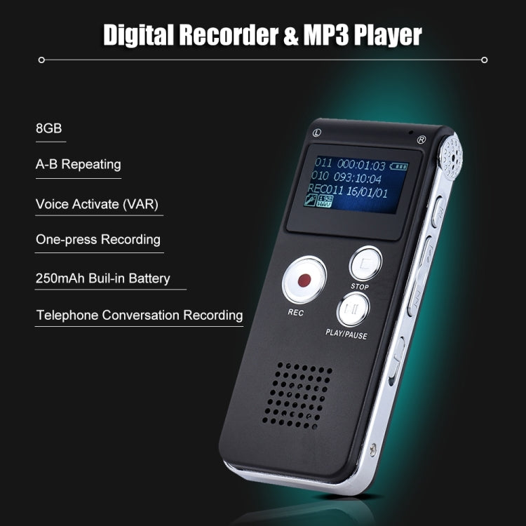 SK-012 Enregistreur vocal 8GB USB Dictaphone professionnel Audio numérique avec lecteur WAV MP3 Fonction d'enregistrement, SK-012 8GB